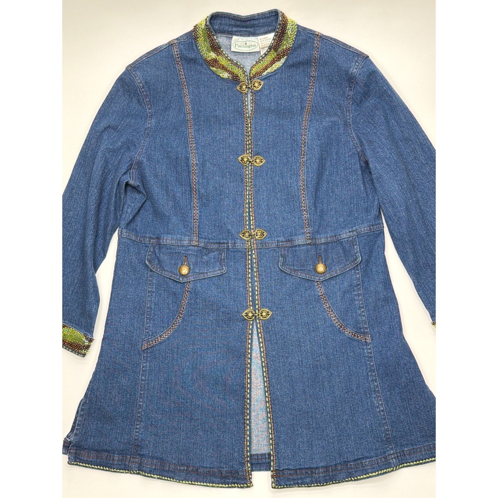 Patchington Denim Jacket Embellished Beaded Collar Cuffs Oriental Women's Small